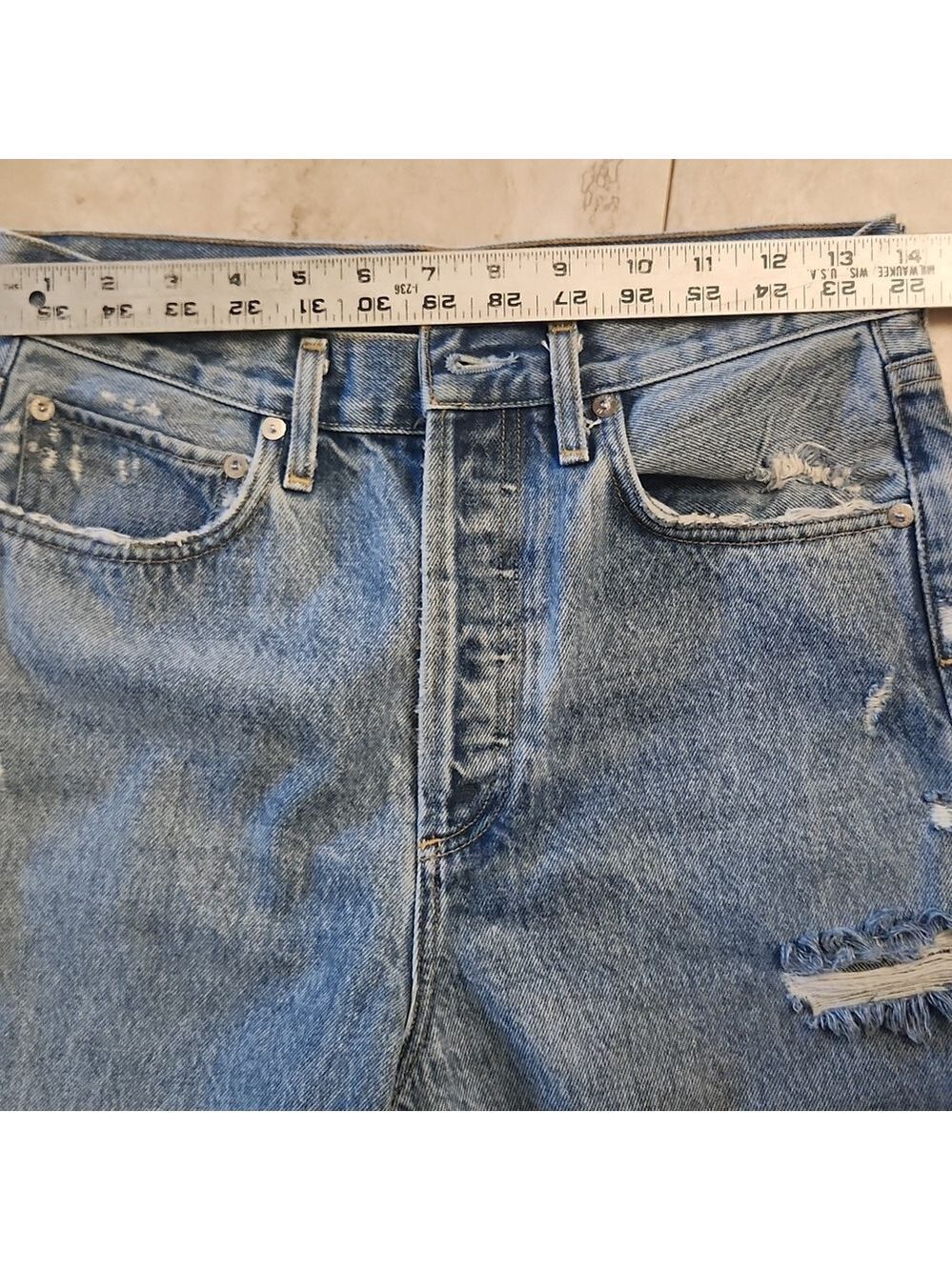 Jeans Crop Blue 90s Distressed Straight-Leg High-rise  Denim Size 25 - Picture 13 of 16